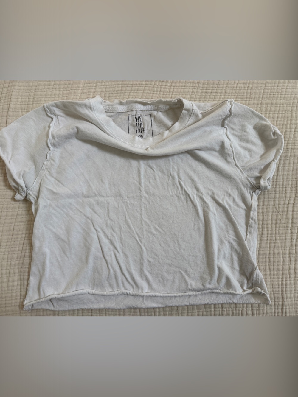 Free People We the Free White Short Sleeve Cropped Tee Shirt